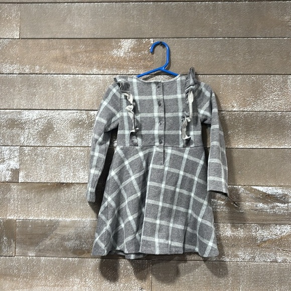 Janie and Jack grey and mint Plaid Ruffle Jacquard Dress size 4 - Picture 4 of 5